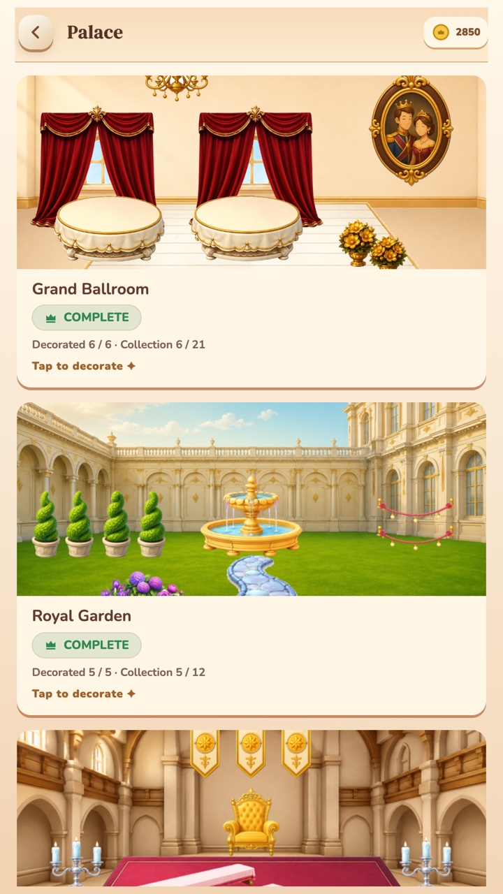 Palace Party rooms: Grand Ballroom, Royal Garden and Banquet Hall